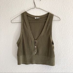 Free People Button-Up Sweater Vest Tank Olive
